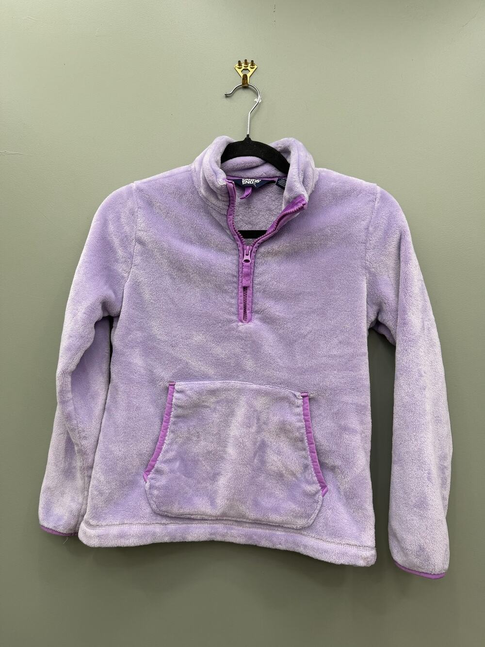 Lands’ End Girls Large 10-12 Lavender Fleece Half Zip Pullover Cozy